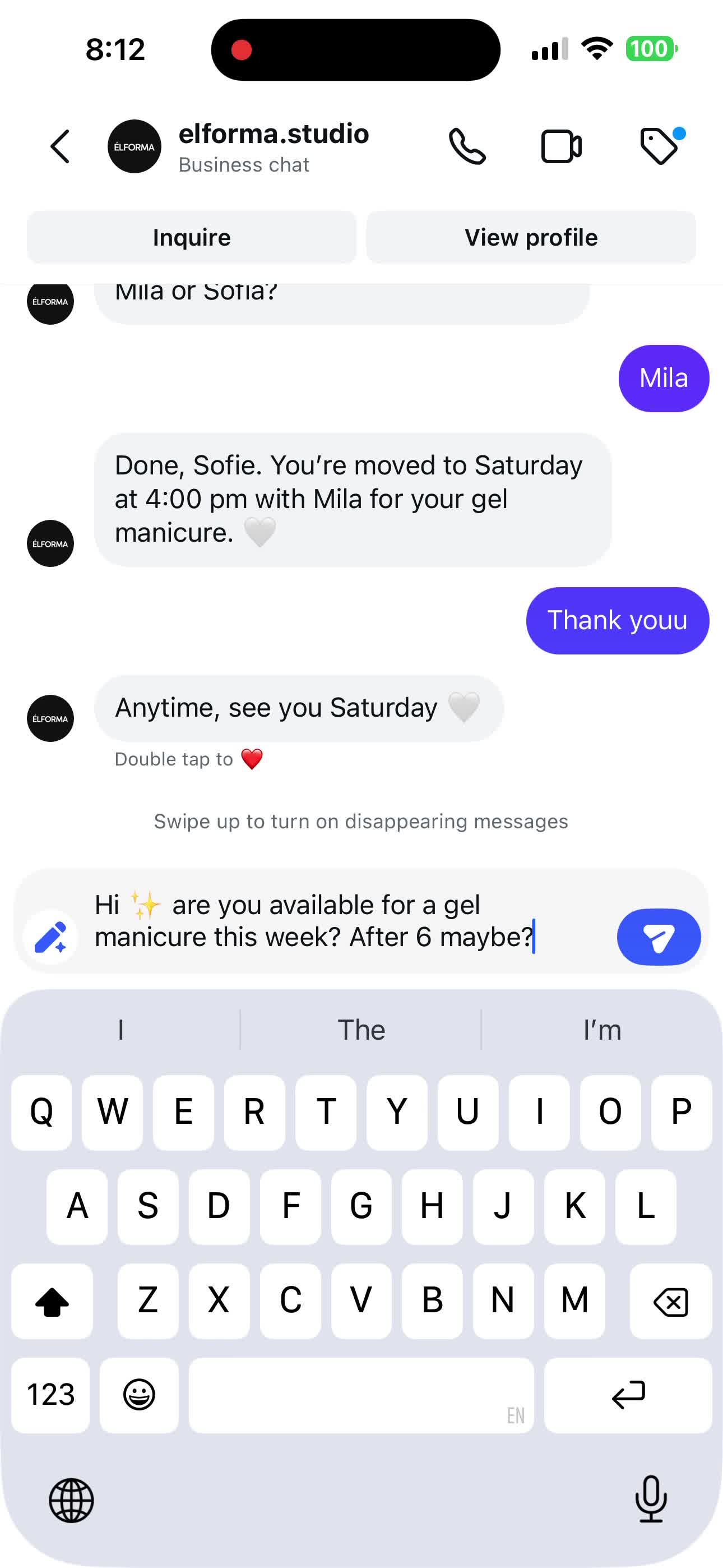 Beauty salon bookings